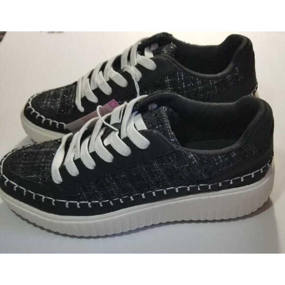 Women's Platform Sneakers Black US Size 10 Lace-Up Textured Design NEW in Box - Picture 4 of 7